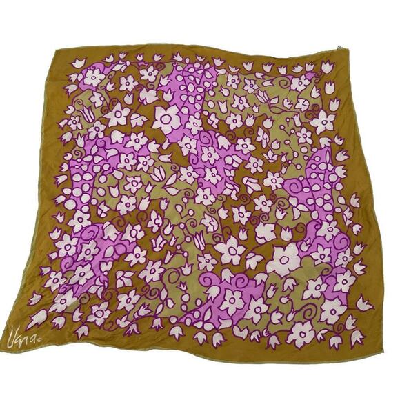 Vintage Vera Newman Floral Green Retro square Handkerchief scarf - Picture 1 of 8